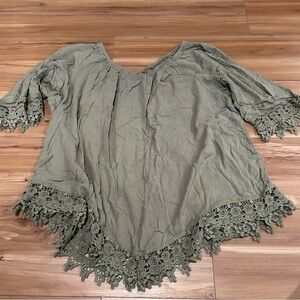NY Collection Sage Lace Trim One Sized Bohemian Top